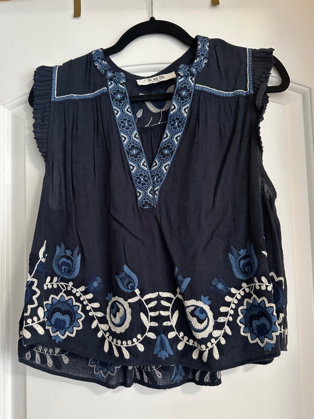 Sea New York Navy Blue Embroidered Sleeveless Camisole